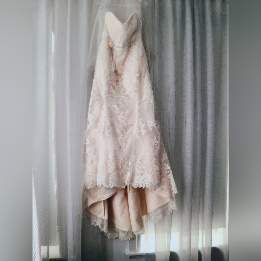 Beautiful wedding dress, heart-shaped neckline, professionally dry cleaned